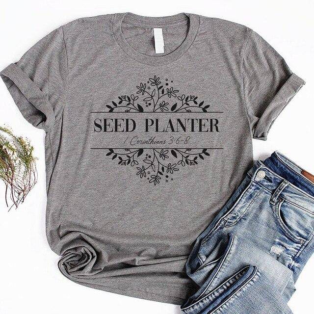 Seed Planter Letter Print T Shirt Women Causal Summer Fashion Grey Tops Korean Style Womens Clothing Cotton Tshirt Drop Shipping - beyond organic seeds